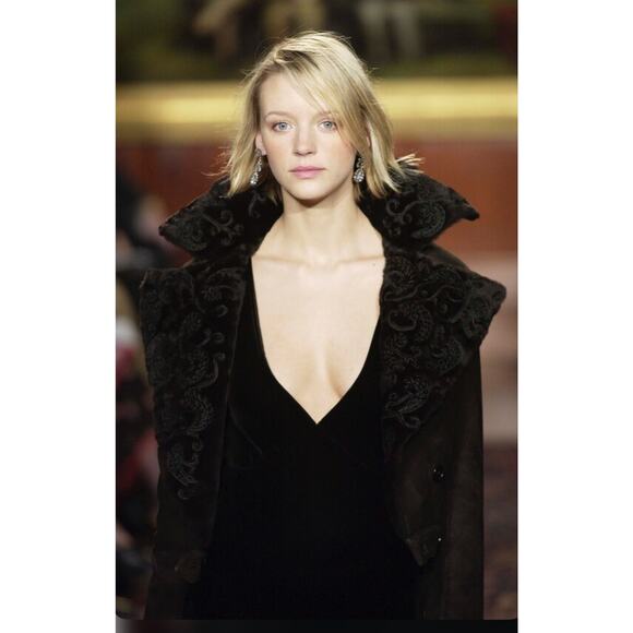 Ralph Lauren Collection Black Shearling Jacket Embroidered Velvet Formal Runway - Picture 3 of 16